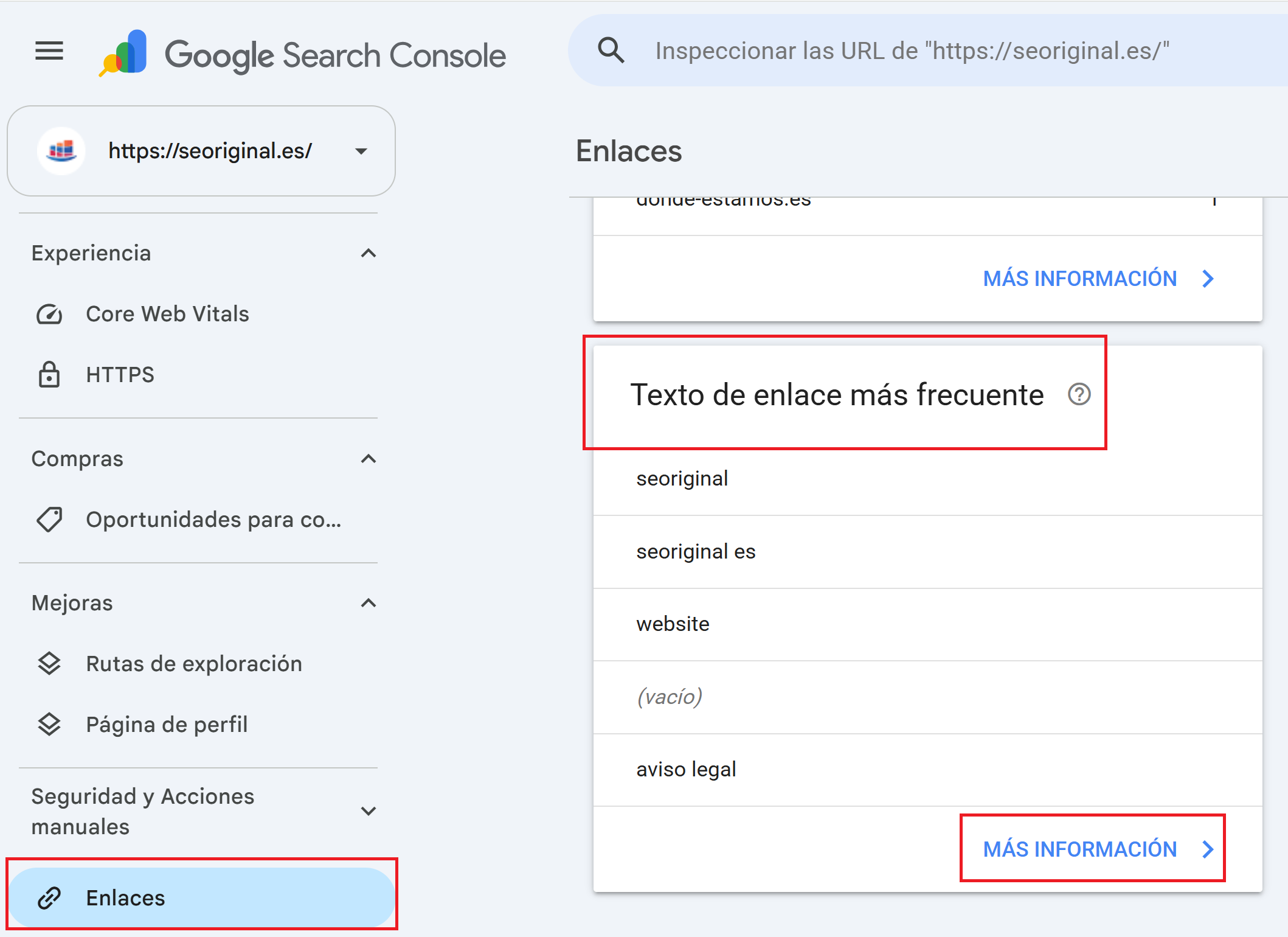 anchor text search console