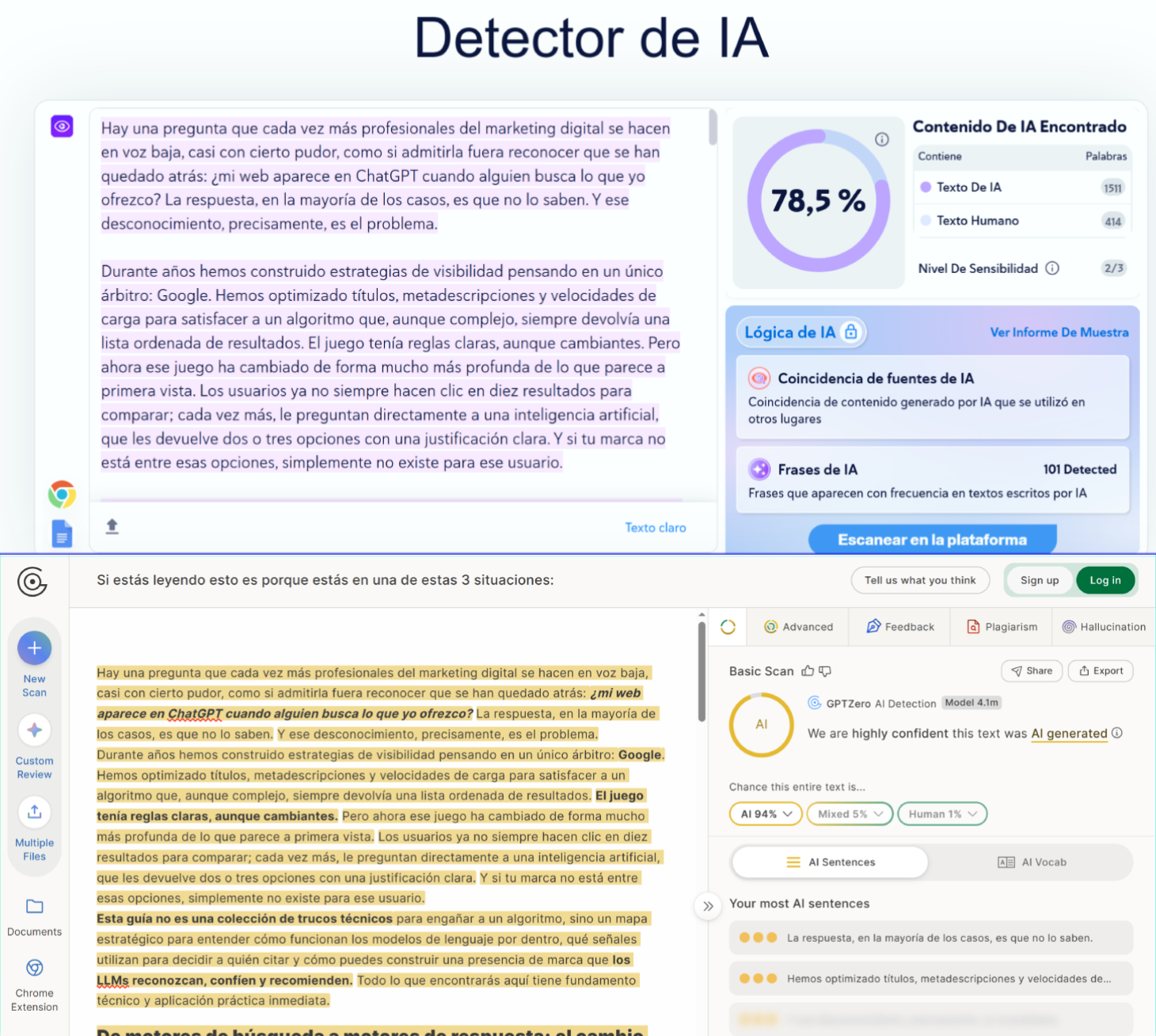 diferencia entre dos herramientas de detección de ia