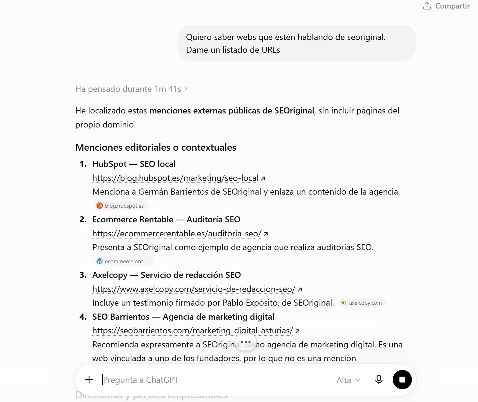 búsquedas de menciones con chatgpt